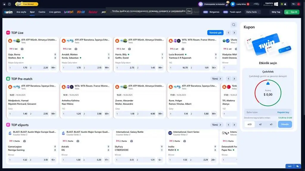 Taruhan Olahraga 1Win — Live Betting, eSports, dan Prediksi Akurat