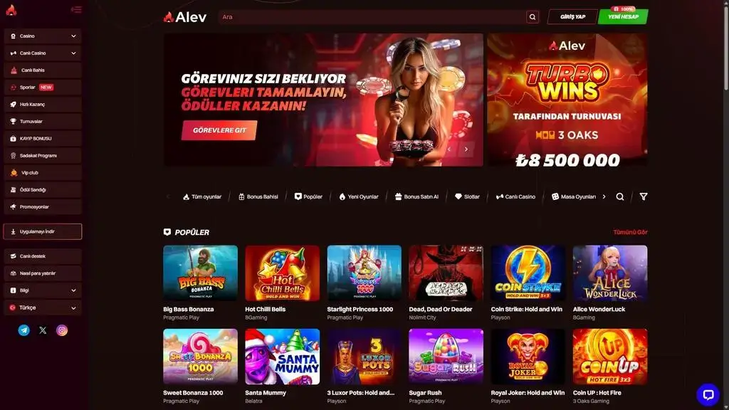 Alev Casino — çevrimiçi casino oyunları, slotlar, turnuvalar ve bonus fırsatları